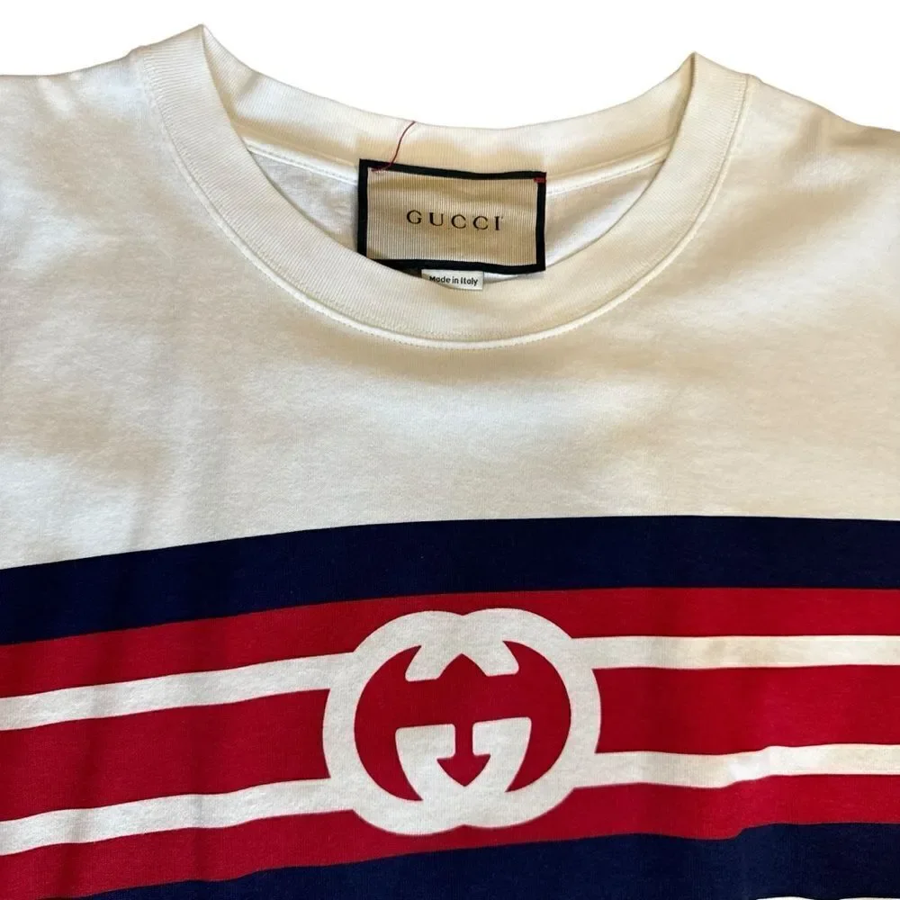 GUCCI AUTHENTIC INTERLOCKING G STRIPE PRINT T-SHIRT